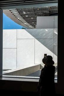Interior design in Louvre Abu Dhabi, art museum by French architect Jean Nouvel, buildings on
