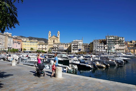 Old port with marina and church of Saint Jean-Baptiste à Bastia or church of St. John the Baptist,