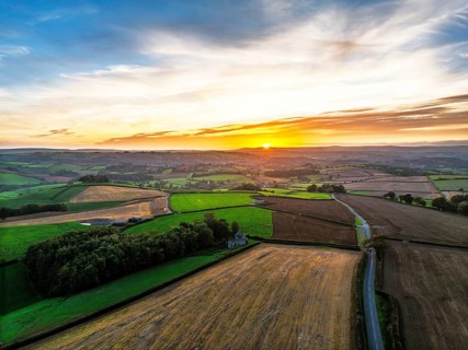 Colours of Devon Farms and Fields over Berry Pomeroy from a drone, Totnes, England, United Kingdom