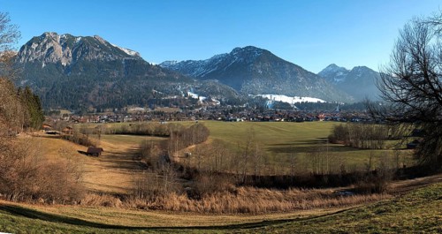 View of Oberstdorf, Rubihorn and Schattenberg and mountains of the Allgäu Alps, panorama,