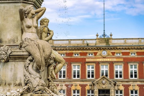 The Muschelminna fountain or Toberentzbrunnen at Postplatz in Görlitz, Upper Lusatia, Saxony,