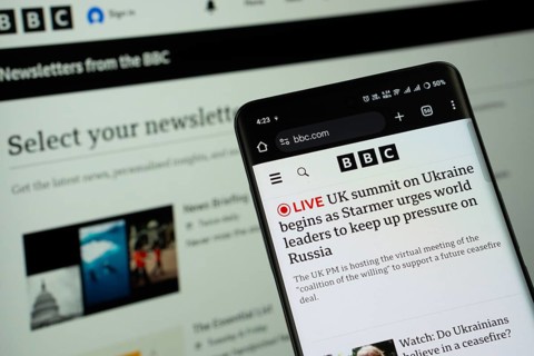 Dhaka, Bangladesh - 17 March 2025: BBC Newspaper website is displayed on a smartphone screen, and