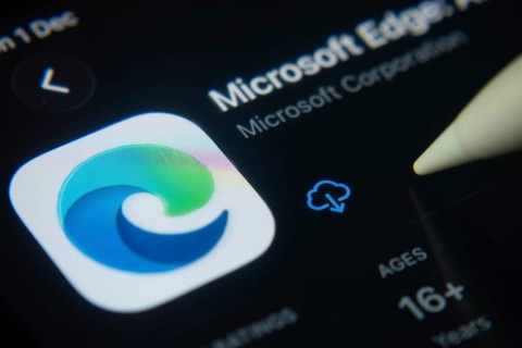 Dhaka, Bangladesh- 01 Dec 2025: A close-up of the Microsoft Edge app icon in the App Store on an