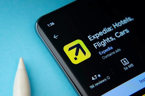 Dhaka, Bangladesh- 16 March 2025: The Expedia app from Google Playstore is displayed on a