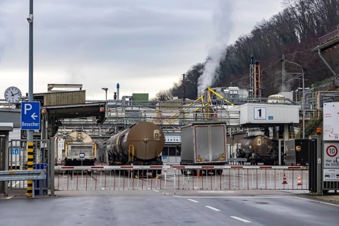 Plant view of the company Solvay Fluor GmbH. The Bad Wimpfen plant of the Belgian chemical company