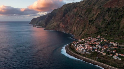 Aerial view, Jardim do Mar, cliffs, Madeira, Portugal