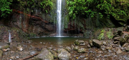 Cascata das 25 Fontes river and waterfall, 25 springs, hiking trail PR6, Levada das 25 Fontes,