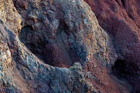 Volcanic soil, colorful soil, red, erosion, near Miradouro da Ponta do Rosto, Madeira, Portugal