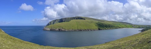 View of blue sea and cliffs from Portacloy Loop Cliff Walk, Muingnabo, County Mayo, Ireland