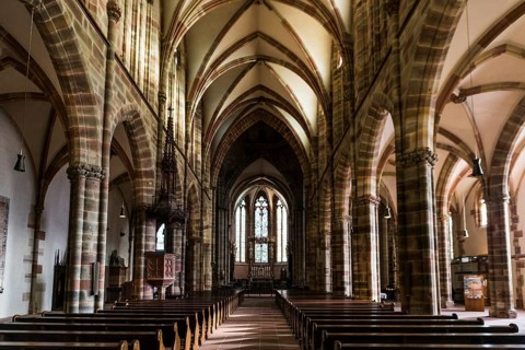 Interior view, Gothic Church of St. Peter and Paul, Saints-Pierre-et-Paul, Wissembourg,