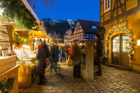 Elbhangfest Christmas market in Dresden Loschwitz in the historic village center of Loschwitz