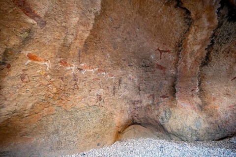 White Lady Rock Painting, White Lady Painting, Depiction of Hunters and Animals, Rock Paintings in