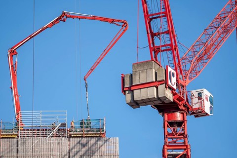 Construction site of the Covivio high-rise building near Alexanderplatz in Berlin, mixed use of