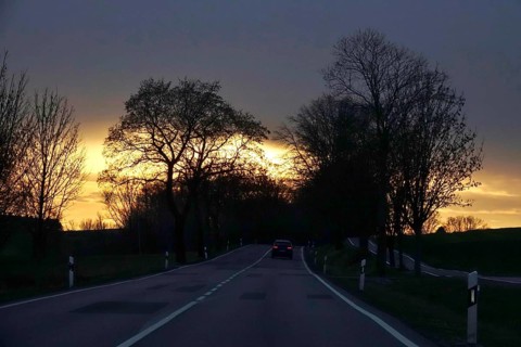 Street in late autumn, sunset, Germany