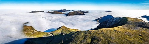 Snowdon Massif from a drone, Snowdon Range, Snowdonia, North Wales, UK