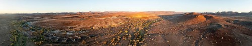Aerial view, evening mood, hills and dry landscape near Palmwag, Kunene region, Namibia