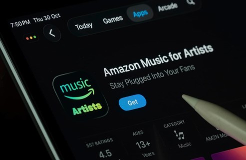 Dhaka, Bangladesh- 21 Nov 2025: Amazon Music for Artist app displayed on a iPad screen in dark mode