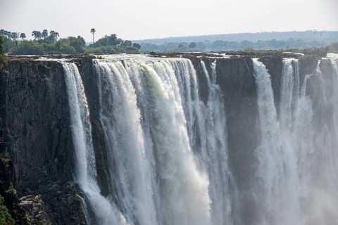 Water plunges into the depths, Victoria Falls with gorge, Zambezi, Zimbabwe