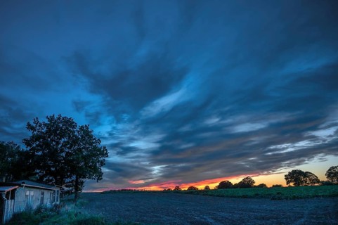 Red blue evening sky, Othenstorf, Mecklenburg-Western Pomerania, Germany