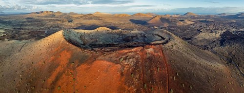 Caldera Colorada volcano, picturesque volcanic landscape with volcanic craters and lava fields in