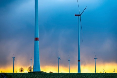 Königshovener Höhe onshore wind farm, on the A44 motorway near Bedburg, in front of the Jackerath