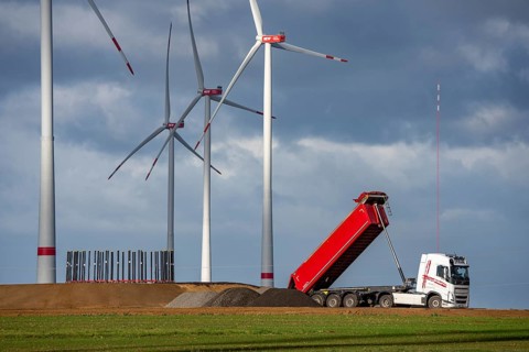 Construction site of the new Bedburg 3 wind farm, on recultivated open-cast mining site, 9 wind