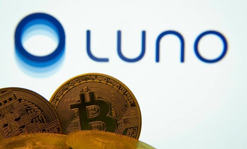Dhaka, Bangladesh- 03 Sep 2025: Close-up of Bitcoin coins with the Luno logo visible on a screen in