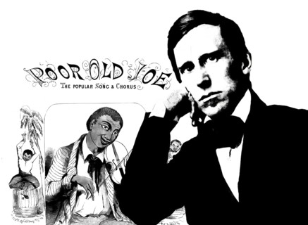 Portrait of Stephen Collins Foster with the cover of his minstrel song Poor old Joe, digitally