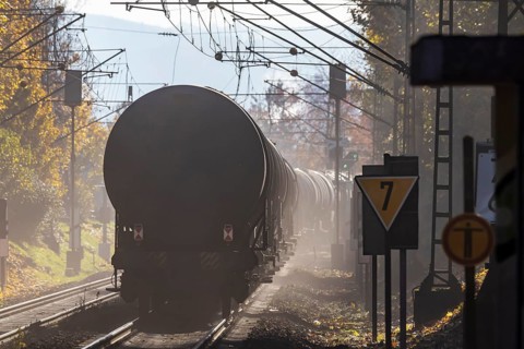Freight train on the so-called Schusterbahn, a bypass of Stuttgart Central Station. Stuttgart,