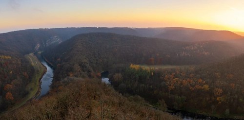 Sunrise, morning mood, autumn landscape, river loop, river Thaya, Thaya Valley National Park, Lower