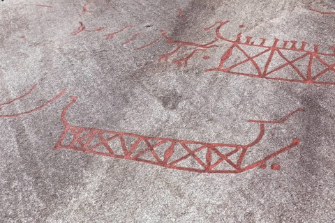 Historic rock carvings of Tanum, here at the Vitlycke site, figurative depiction from the Bronze