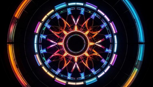 Abstract background of slightly unfocused multicolored glass lenses spinning and rotating,