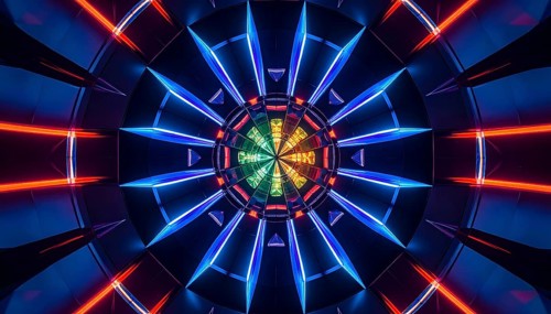 Abstract background of slightly unfocused multicolored glass lenses spinning and rotating,