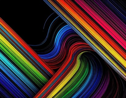 Abstract digital art featuring vibrant, intersecting neon lines creating a geometric pattern,