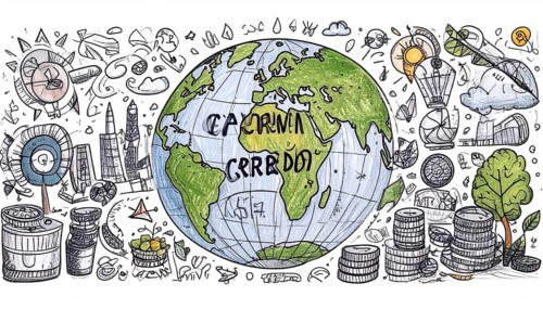 Green earth globe with silver coin stack symbolizing global finance economy and sustainable growth,