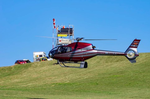 A Eurocopter EC 120B Colibri helicopter, D-HALX registration, during a flight demonstration as part