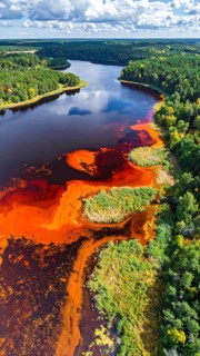 Red algae plant on the lake. abstract ecology nature concept, wild landscape with vibrant red
