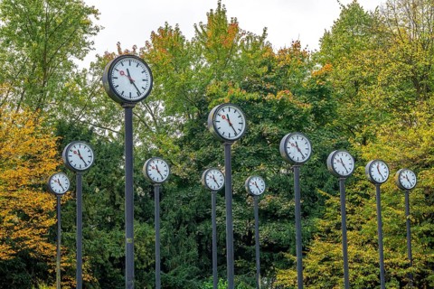 The art installation Zeitfeld in Volksgarten Park in Düsseldorf-Oberbilk, a total of 24 station