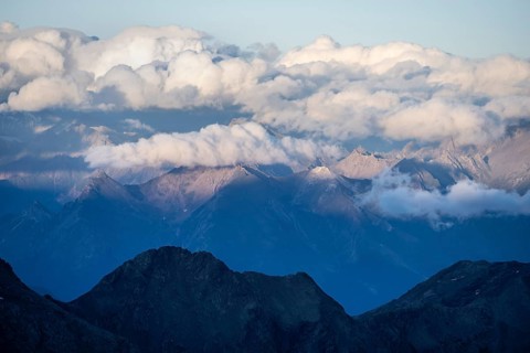 Mountain panorama at sunset, Stubai Alps, South Tyrol, Italy