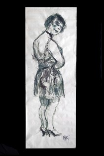 Original caricature, Berlin milieui from the 1940s, by artist Rudolf Führmann, 1909 to 1976,