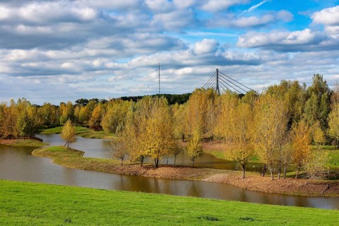 Wesel, Lower Rhine, North Rhine-Westphalia, Germany - autumn on the Lippe, trees with colorful