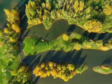 Wesel, Lower Rhine, North Rhine-Westphalia, Germany - autumn on the Lippe, trees with colorful