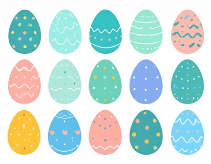 Set of easter eggs flat design on white background, abstract vector wallpaper illustration, banner