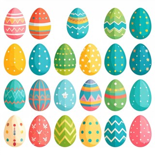 Set of easter eggs flat design on white background, abstract vector wallpaper illustration, banner