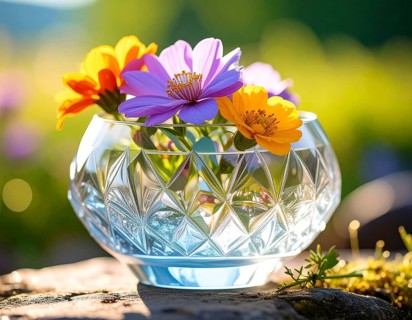 Crystal glass vase with vibrant blooming flowers, fresh spring and summer concept, AI generated