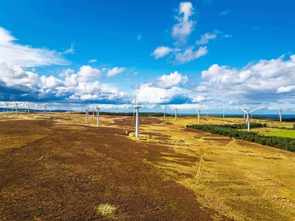 Wind Farm from a drone in southeast Scotland, UK