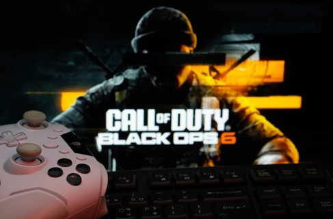 Dhaka, Bangladesh- 06 Sep 2025: A close-up of a white gamepad with Call of Duty Black Ops 6 seen on