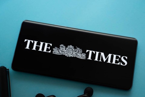 Dhaka, Bangladesh - 18 March 2025: The logo of the times is displayed on a smartphone screen