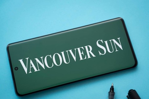 Dhaka, Bangladesh - 18 March 2025: The logo of Vancouver Sun is displayed on a smartphone screen