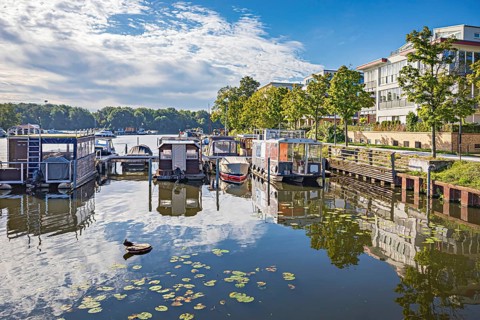 Lake Rummelsburg on the Stralau peninsula in Berlin, Germany